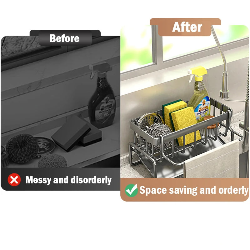 KitchenEase Stainless Steel Sink Organizer Rack  Keep Your Sink Clutter-Free