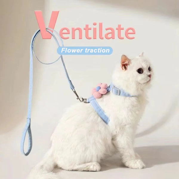 Adjustable Cat & Small Dog Harness with Leash  Breathable No-Pull Pet Walking Set