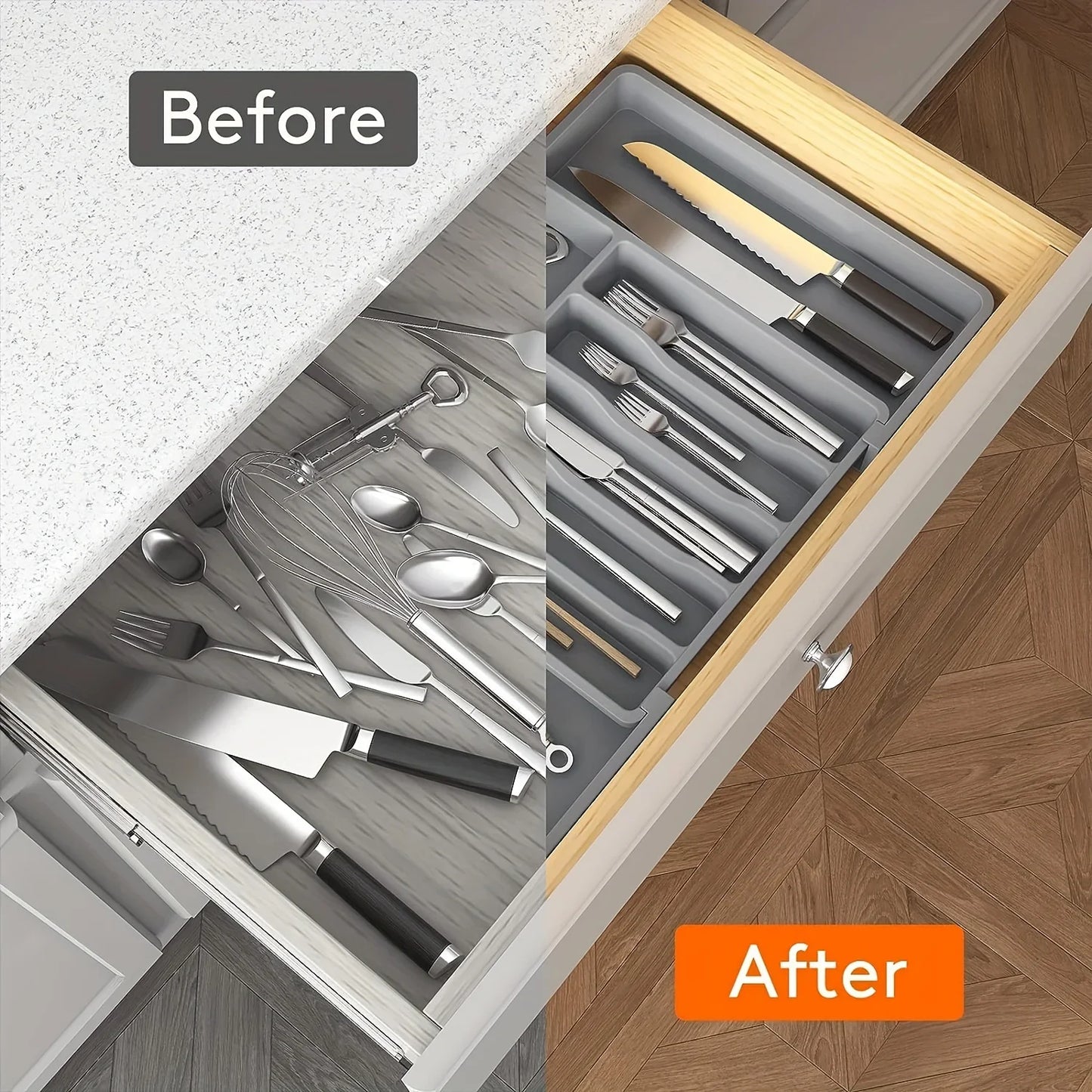 OrganiFlex Expandable Drawer Organizer | Adjustable Cutlery Storage Tray