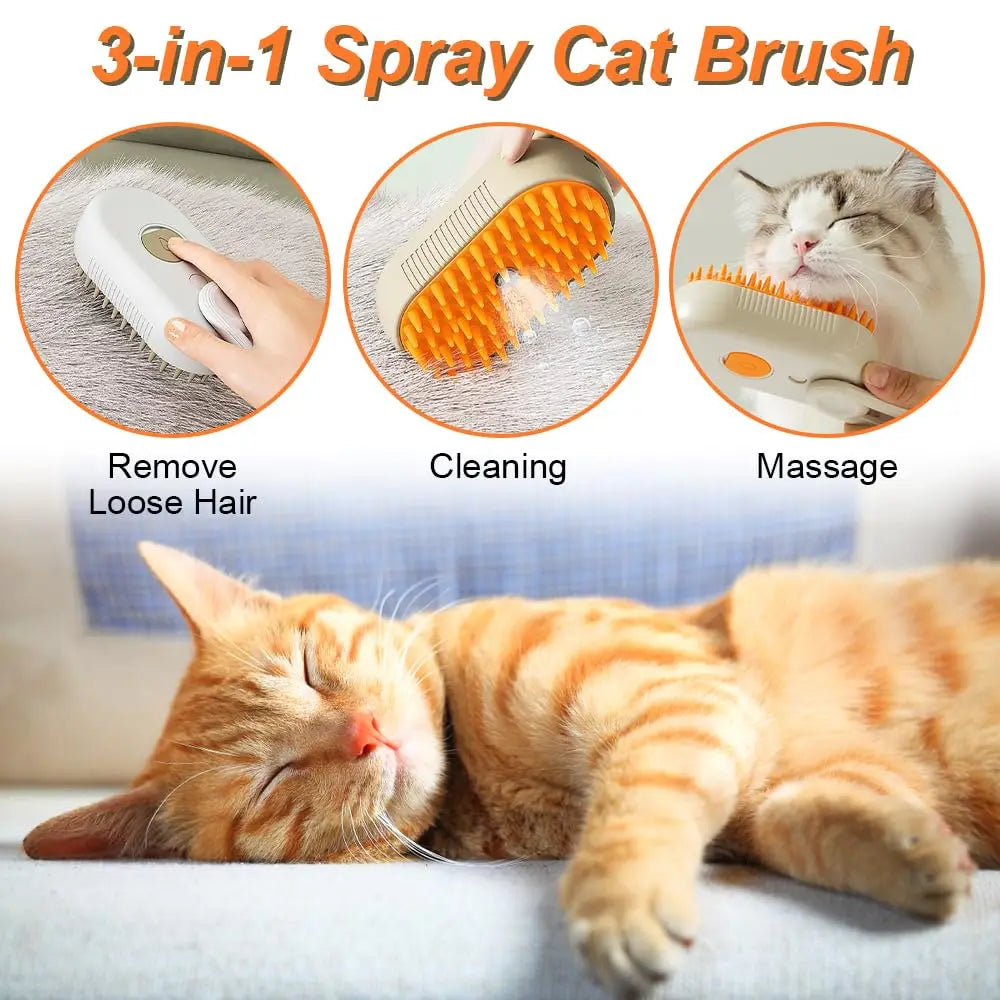 3-in-1 Steam Spray Pet Grooming Brush | Self-Cleaning Massage & Hair Remover for Cats & Dogs
