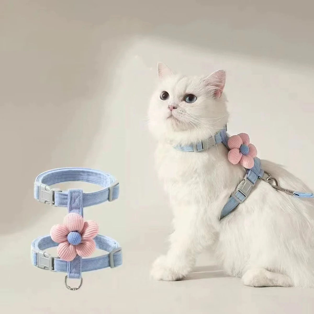 Adjustable Cat & Small Dog Harness with Leash  Breathable No-Pull Pet Walking Set