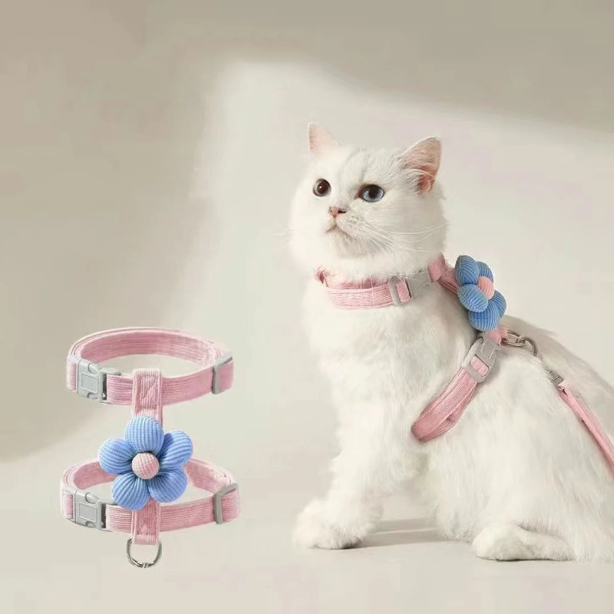 Adjustable Cat & Small Dog Harness with Leash  Breathable No-Pull Pet Walking Set