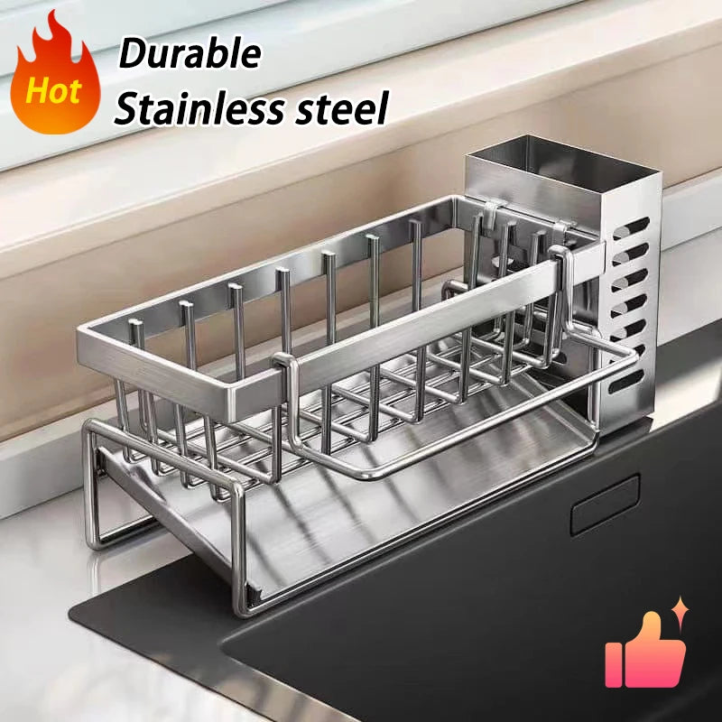 KitchenEase Stainless Steel Sink Organizer Rack  Keep Your Sink Clutter-Free