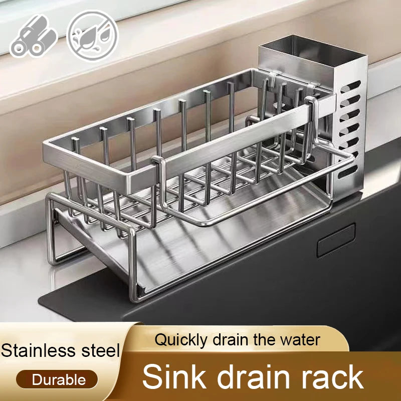 KitchenEase Stainless Steel Sink Organizer Rack  Keep Your Sink Clutter-Free