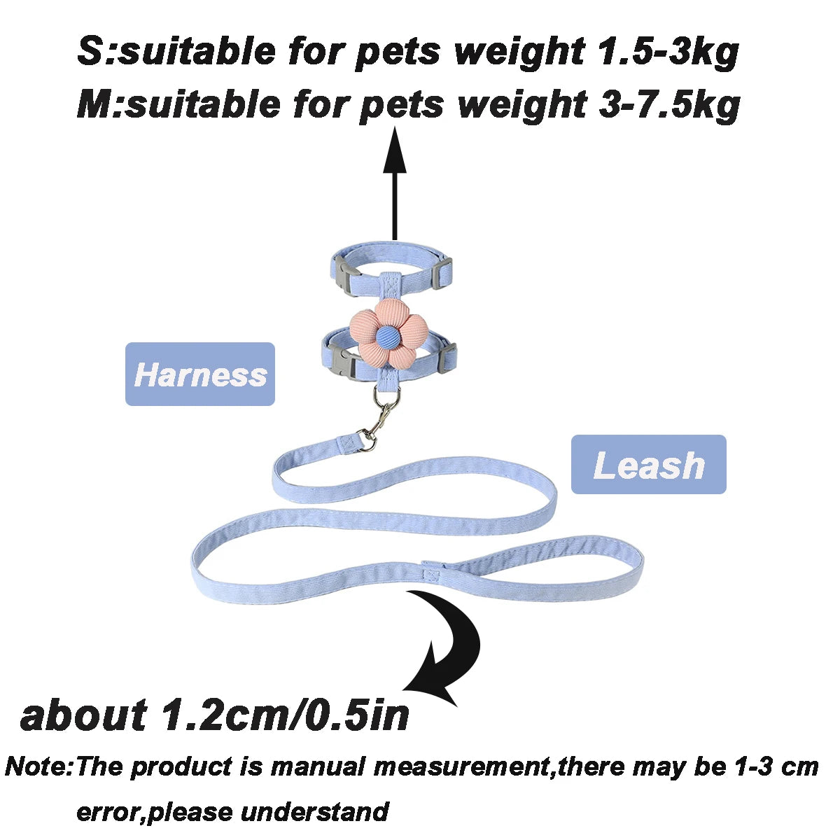 Adjustable Cat & Small Dog Harness with Leash  Breathable No-Pull Pet Walking Set