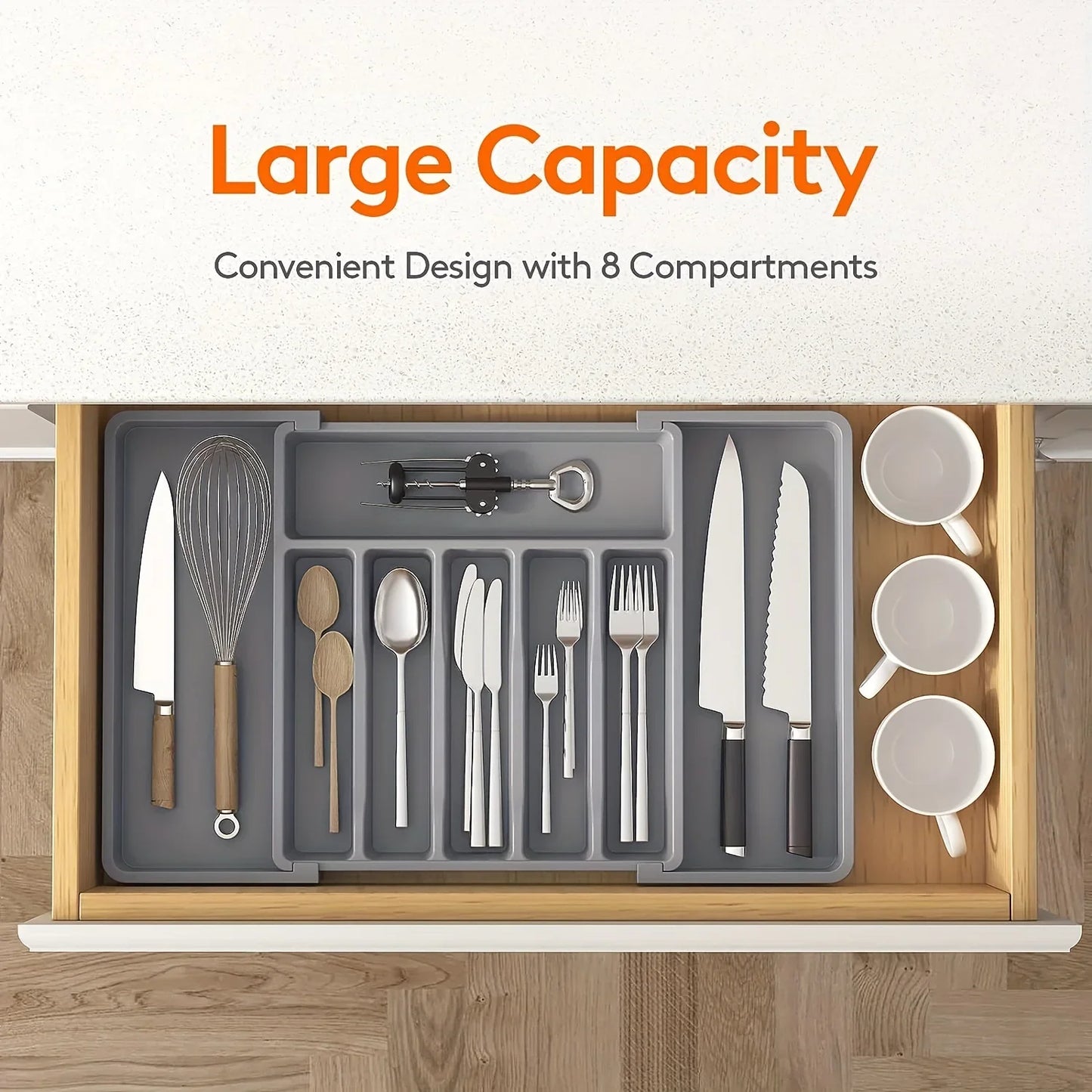 OrganiFlex Expandable Drawer Organizer | Adjustable Cutlery Storage Tray