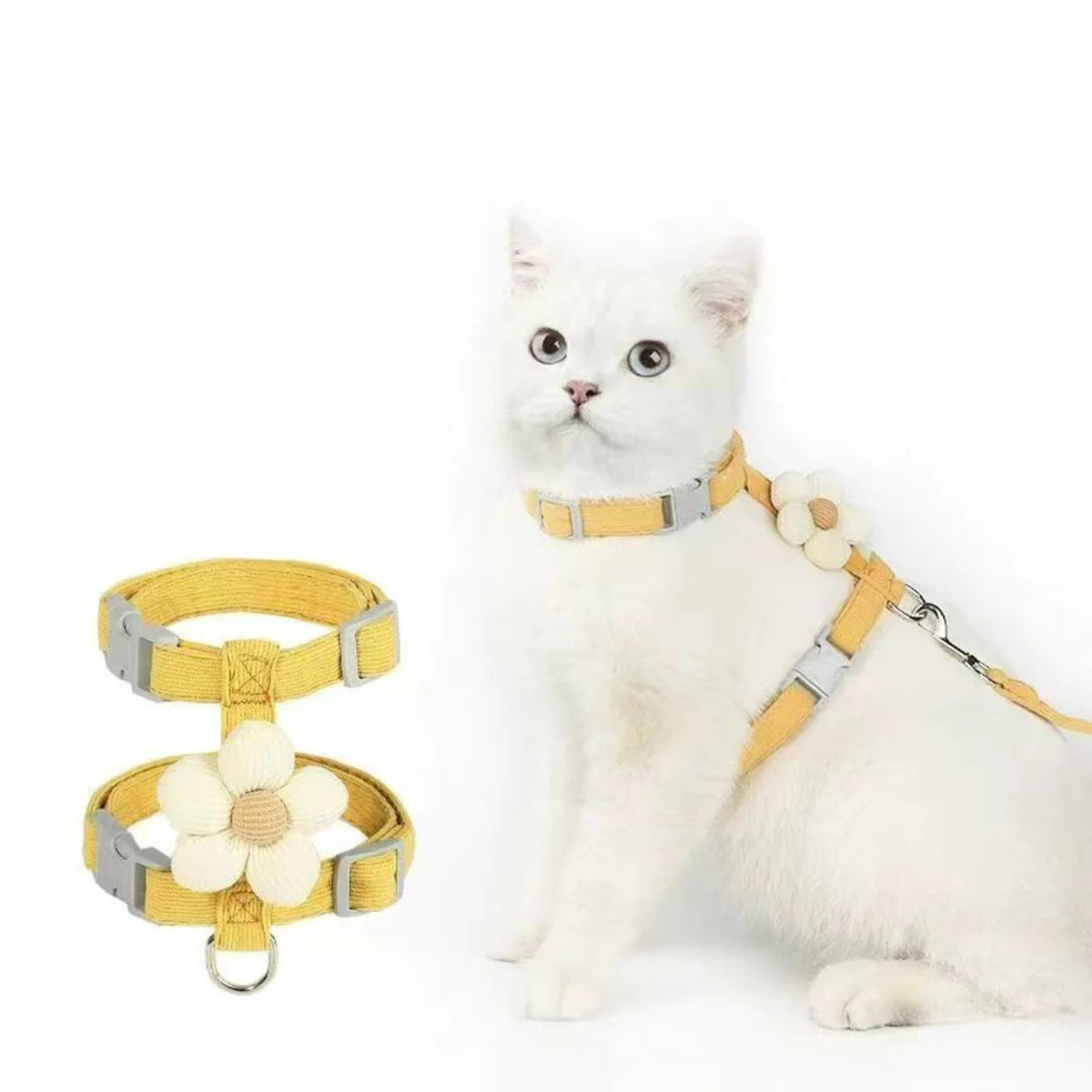 Adjustable Cat & Small Dog Harness with Leash  Breathable No-Pull Pet Walking Set